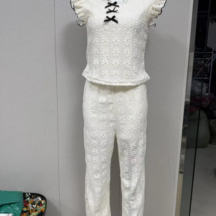 Nuovo set pigiama da donna con trama in pizzo di fascia alta, primavera ed estate, stile europeo e americano