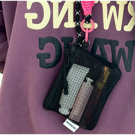 Travel Makeup Storage Bags New Mesh Coin Purse Simple Portable Mini Bag Multi-purpose Square Bag Double-layer Zipper Card Holder PlatiNum