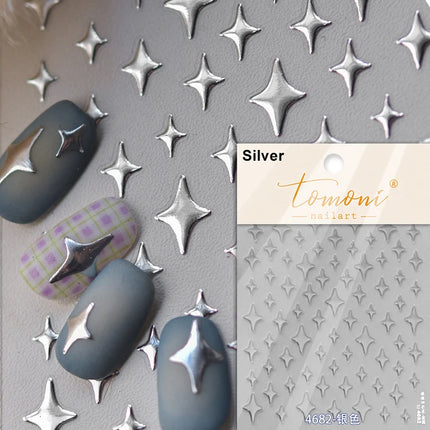 Punk Glitter Powder Blue Pink Star Charm Laser Silver Gold Starlight Rhinestones Moon DIY Nail Art Stickers Manicure Tool Decals