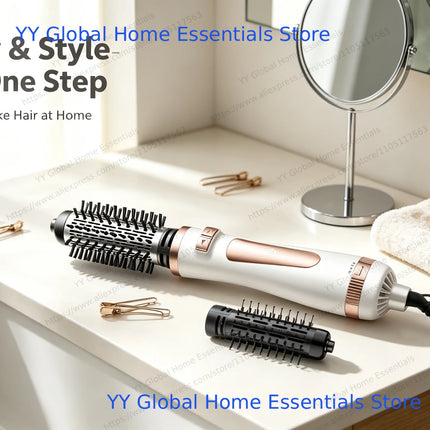 Household Multifunctional Rotating Hot‑Air Styler, Interchangeable Hair Dryer Brush, 800W Hair Volumizer Straightening & Curling Tool for Daily Hairstyle Making