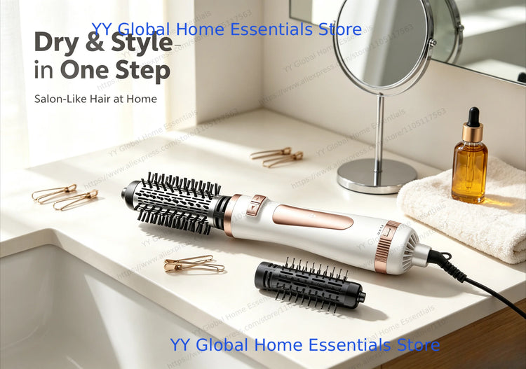 Household Multifunctional Rotating Hot‑Air Styler, Interchangeable Hair Dryer Brush, 800W Hair Volumizer Straightening & Curling Tool for Daily Hairstyle Making