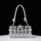 Classic 2025 Acrylic Box Bag with Woven Diamond Rope Handheld Evening Women's Bag Transparent Dinner Handbag European Style PlatiNum