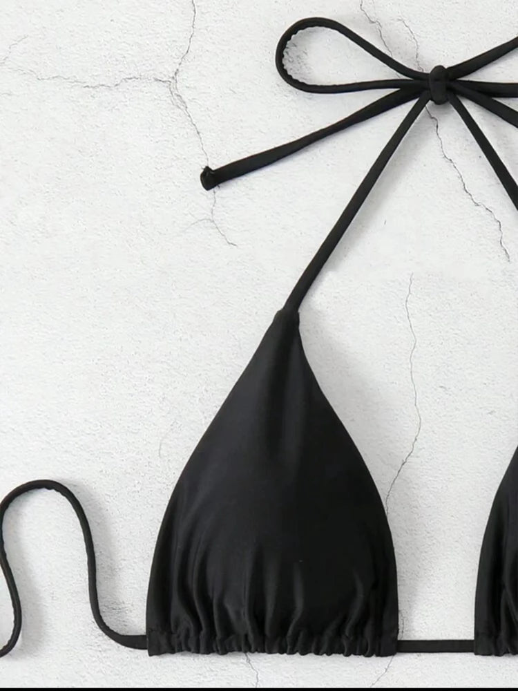 Costume da bagno bikini a perizoma da donna sexy, tinta unita bianco/nero/caffè, con laccetti, stile brasiliano, nuovo, in doppio tessuto, per la spiaggia platinumshop