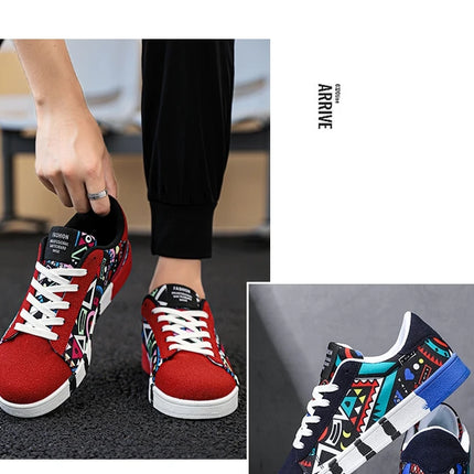 Scarpe vulcanizzate rosse di alta qualità per uomo Sneakers casual unisex 46 Taglia Moda Graffiti Sneakers piatte Scarpe da skateboard da uomo