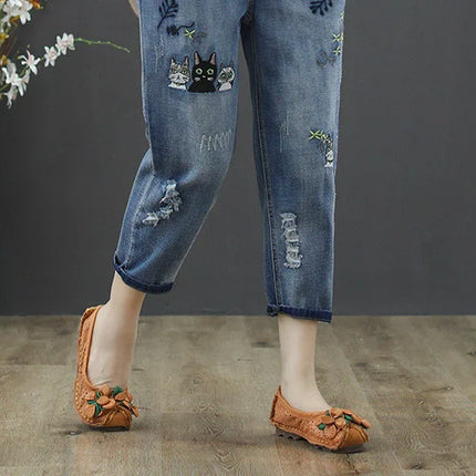 Amax luluE 2025 Moda Estate Streetwear Pantaloni in denim Donna Vintage Jeans elastici Donna Casual Allentato Ricamo Pantaloni Harem