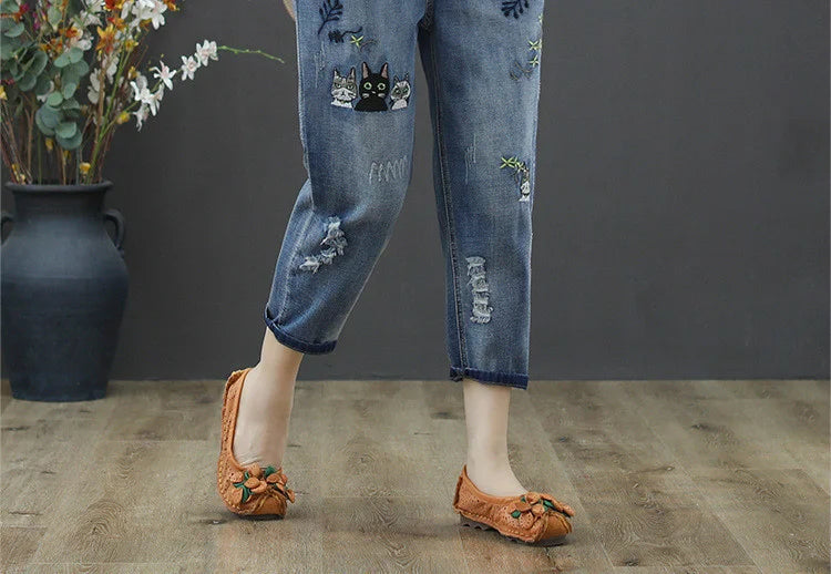 Amax luluE 2025 Moda Estate Streetwear Pantaloni in denim Donna Vintage Jeans elastici Donna Casual Allentato Ricamo Pantaloni Harem
