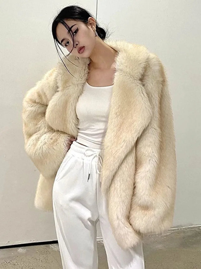 ZADORIN Winter Faux Mink Coat Lapel Mid Long Loose Faux Fur Coat Woman Clothes Luxury Fluffy Jacket Fur Cardigans Ladies Coats