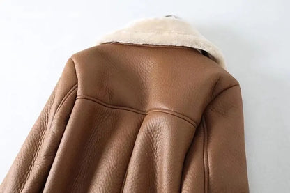 2024 winter women's clothing fashion locomotive version lapel fur integrated thickened thermal coat leather jacket