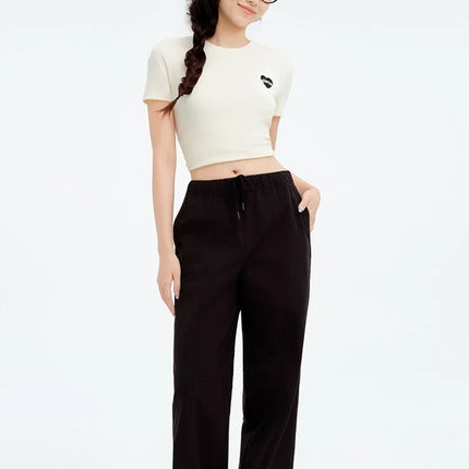 Metersbonwe Women's Cargo Jogger Pants Loose Fit Drawstring Elastic Waist Streetwear Casual Trousers Trendy Tapered Sweatpants