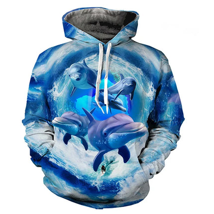 Dolphin Hoodies Kawaii Animal 3D Print Men Women Hooded Sweatshirts Oversized Harajuku Pullovers Y2k Tracksuit Tops Man Clothing