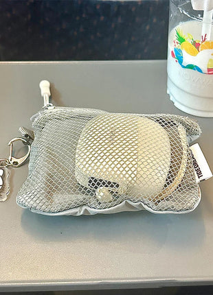 Travel Makeup Storage Bags New Mesh Coin Purse Simple Portable Mini Bag Multi-purpose Square Bag Double-layer Zipper Card Holder PlatiNum