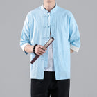 Camicie in Stile Cinese per Uomo, Top Tradizionale Tang in Lino a Mezza Manica, Camicia Kung Fu Hanfu Vintage Casual, Taglie Grandi fino a 5XL