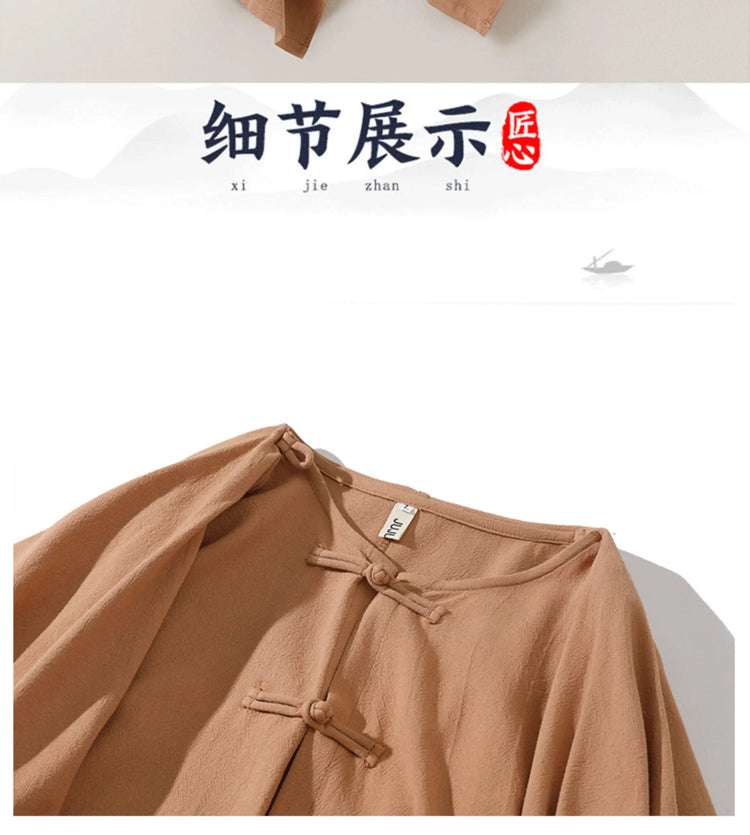 2025 Autunno Uomo Baggy Bello Fresco Trench Stile Cinese Mantello Camicie Moda Casual Lino Irregolar