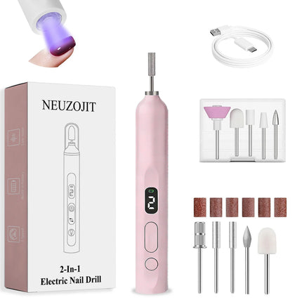 Cordless Nail Drill Electric Nail File Kit, Rechargeable Efile Set, Portable Acrylic Gel Nail Polish Remover Machine, Pedicure Manicure Tool, 11 Bits, 6 Sanding Bands, Salon Home