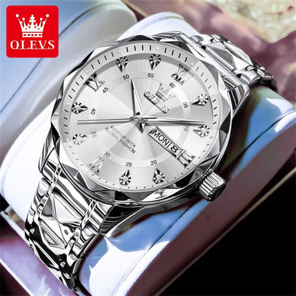 OLEVS Orologio da uomo al quarzo originale Orologio da uomo di lusso con calendario aziendale alla moda in acciaio inossidabile Orologio da specchio a forma impermeabile platinumshop