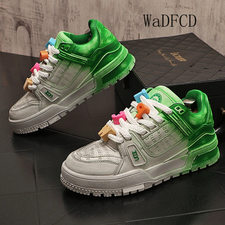 Sneakers Casual Mens Designer Bling Punk Board Shoes Fashion Split Leather Breathable Height Increased Flat Platform Sport Shoes