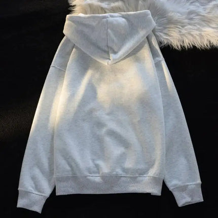 Japanese Kawaii Flock Embroidery Cartoon Cat Patchwork Hoodies Thicken Kangaroo Pocket Baggy Street Sweatshirt All-Matching Top