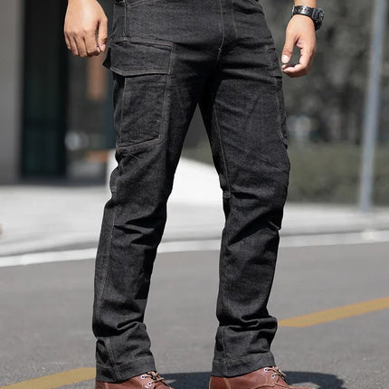 Men's Tactical Jeans Military Denim Cargo Pants Multi-pocket Elastic Casual  Work Trousers Outdoor Combat Training Hiking Pants