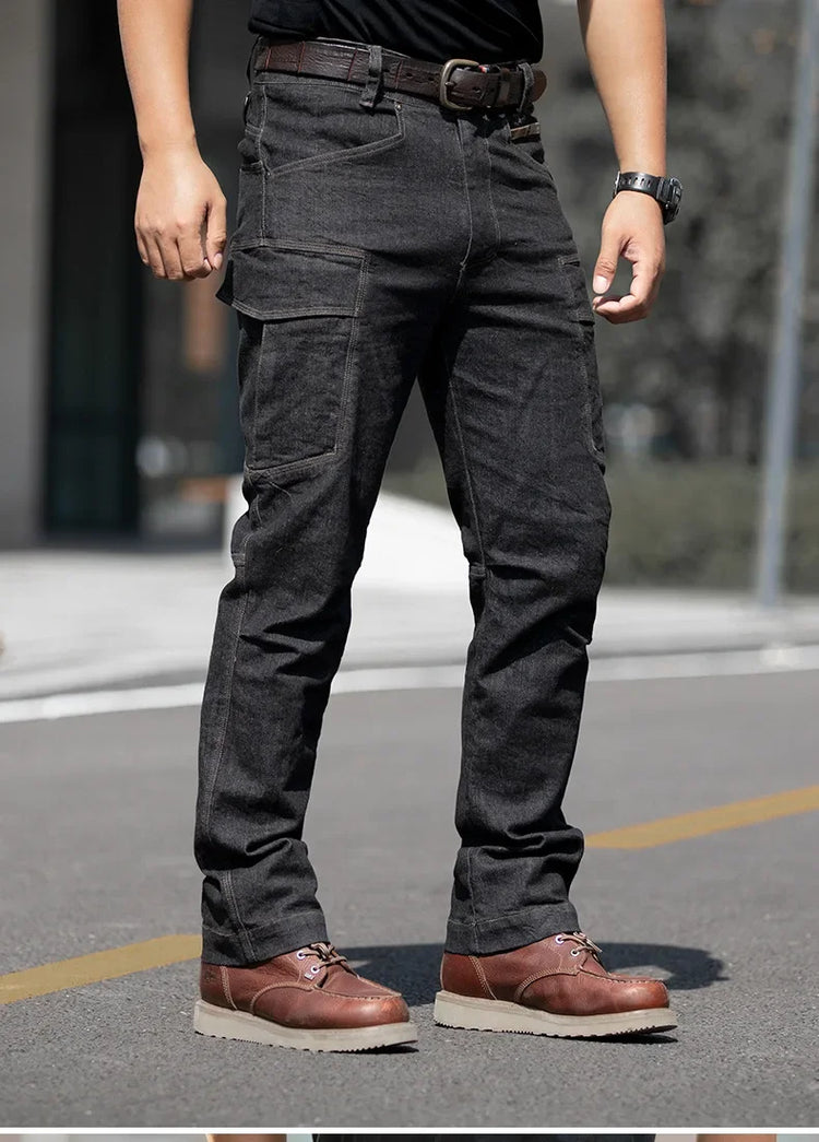 Men's Tactical Jeans Military Denim Cargo Pants Multi-pocket Elastic Casual  Work Trousers Outdoor Combat Training Hiking Pants