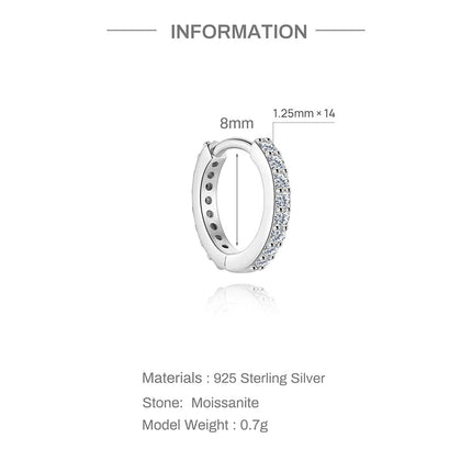 CANNER 1PC 6/7/8/9mm Moissanite 925 Sterling Silver Hoop Earrings Women Round Circle Piercing Earings Personalized Fine Jewelry PlatiNum