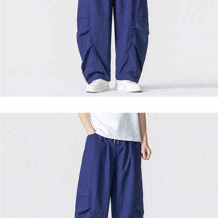 Pantaloni estivi da uomo Haori Harajuku Pantaloni a gamba larga con elastico in vita Pantaloni comodi da uomo oversize per sport all'aria aperta Pantaloni da jogging Streetwear