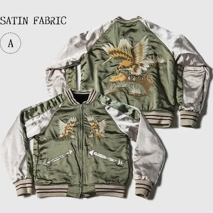 Non Stock Men's Yokosuka Baseball Jacket Dragon Tiger Falcon Embroidered Short Jacket PlatiNum