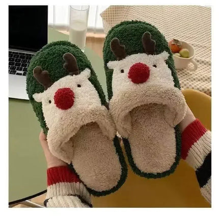 Winter Christmas Women Home Slippers Men Indoor Soft Non-slip Sandals Couples Warm Plush Flat Slides Adults Unisex Lovely Shoes