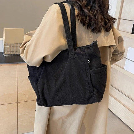 Women Corduroy Tote Bag Casual Multi Pocket Handbag Adjustable Strap Crossbody Sling Bag Zipper Shoulder Bag Fall Winter Bag PlatiNum
