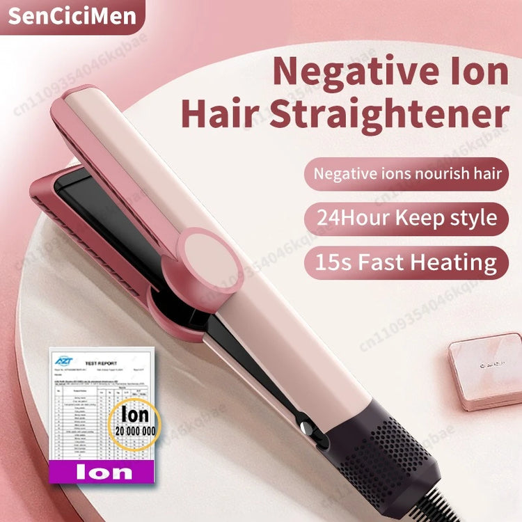 2 in 1 Hair Straightener & Hair Dryer with 15s Fast Heating Hair Flat Iron Negative Ion Iron for Less Frizz, Shinier & Smoother
