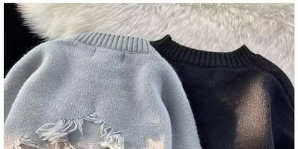 2026 Street Style Broken Holes Sweaters for Men Autumn Winter Thick Knitted O Neck Pullovers Vintage Casual Couple Sweater Coats