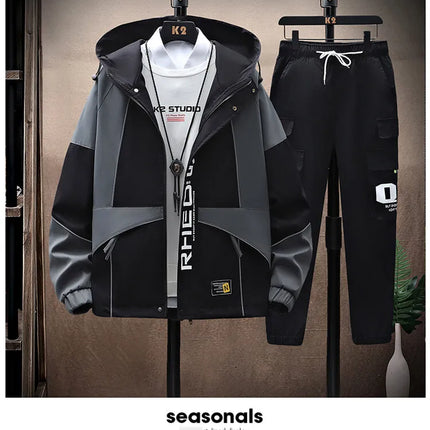Men's Sets Sportswear Suit Hooded Colorblock Casual patchwork Hooded Jacket + Pants Suit Men's 2-piece Jogger Sweatshirt