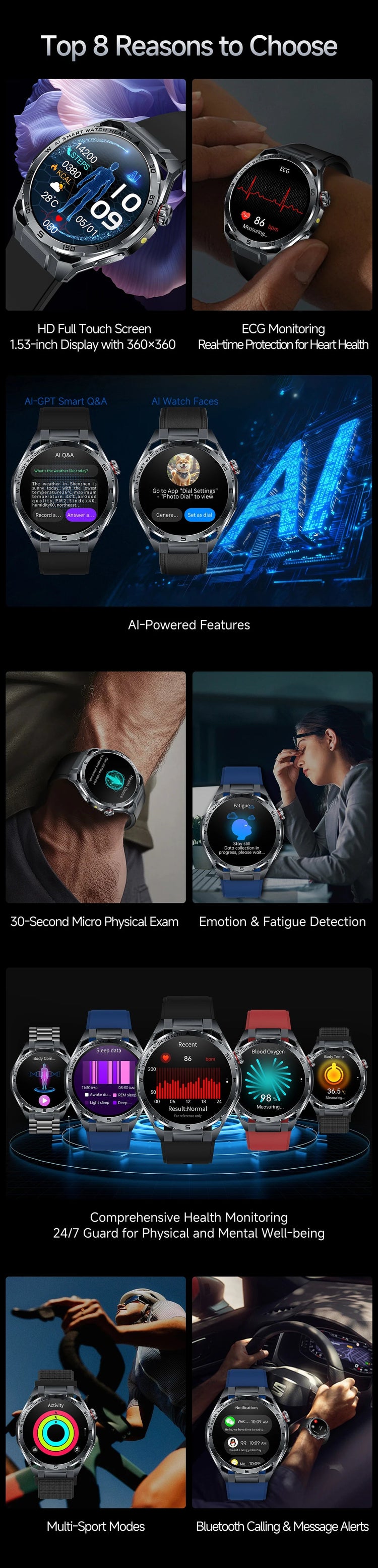 Nuovo Smartwatch 2026 con Analisi AI del Grasso Corporeo, ECG+PPG, Acido Urico, Pressione Sanguigna, Ossigeno nel Sangue, Chiamate, Schermo AMOLED per Uomini e Donne platinumshop