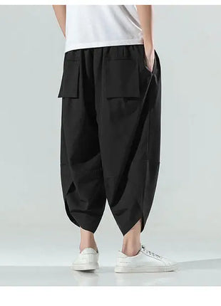 Pantaloncini Estivi da Uomo Stile Cinese Harajuku, Pantaloni Harem Oversize, Pantaloni Vintage Traspiranti a Tinta Unita, Lunghezza al Polpaccio