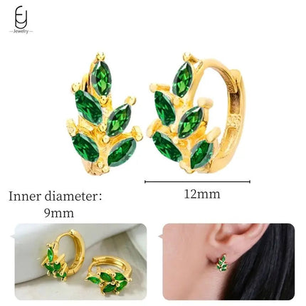 925 Sterling Silver Needle Green Zircon Gold Earrings Heart Hoop Earrings for Women Delicate Stud Earrings Luxury Jewelry Gifts PlatiNum