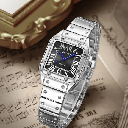 Orologi da donna quadrati Orologio da donna al quarzo Orologio da polso femminile Cinturino in bambù in acciaio inossidabile Orologio da donna casual Orologio Relogio Feminino platinumshop