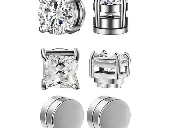 3 paia di orecchini a clip magnetici resistenti in cristallo per uomini e donne Orecchini con magnete zircone rotondo punk Gioielli non penetranti platinumshop