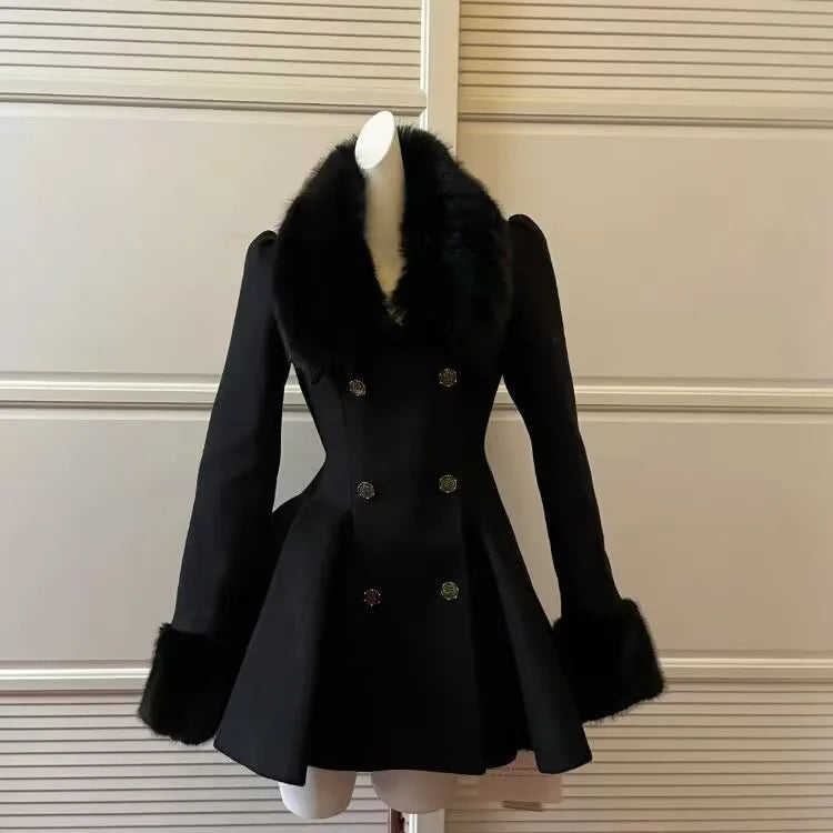 Hepburn Preface Pinch Waist and Clip Cotton Wool Coat 2025 Winter New Item Rich Heiress Thick Woolen Coat Coat Commuting Jacket