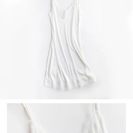 Abbigliamento primavera/autunno da donna 23% seta di gelso naturale allentato scollo a V pizzo slip camicia da notte tinta unita sexy abito base lavorato a maglia