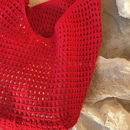 Crochet Crossbody Bag Hollow Beach Leisure Handbag Solid Color Summer Holiday Woven Shoulder Bag