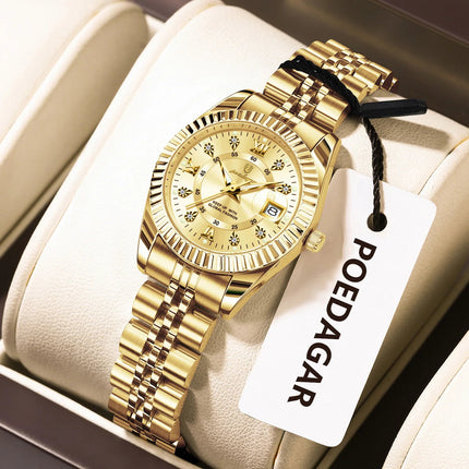 POEDAGAR Orologio da polso da donna alla moda Impermeabile Data luminosa Orologi da donna eleganti Orologio al quarzo in acciaio inossidabile per donna Reloj platinumshop