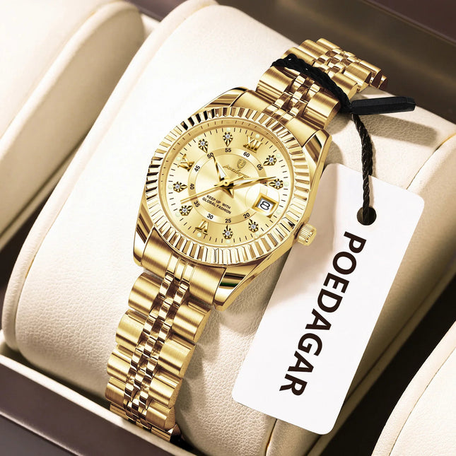 POEDAGAR Orologio da polso da donna alla moda Impermeabile Data luminosa Orologi da donna eleganti Orologio al quarzo in acciaio inossidabile per donna Reloj platinumshop