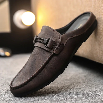 Mezze pantofole da uomo in pelle estiva Scarpe casual da uomo traspiranti Scarpe da guida pigre slip-on Comode mocassini da passeggio Mocassini