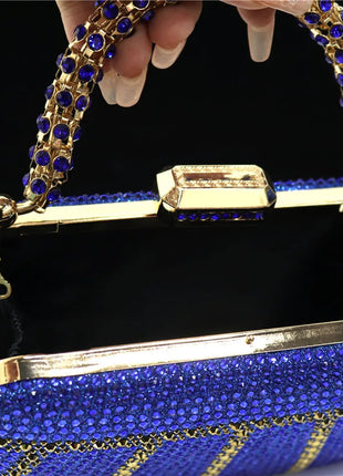 Popular In Nigeria Exquisite Evening Bags With Diamond Design Fashion Handle Clutch Rhinestone Embellished Long Chain Bag PlatiNum