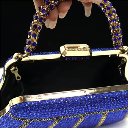 Popular In Nigeria Exquisite Evening Bags With Diamond Design Fashion Handle Clutch Rhinestone Embellished Long Chain Bag PlatiNum