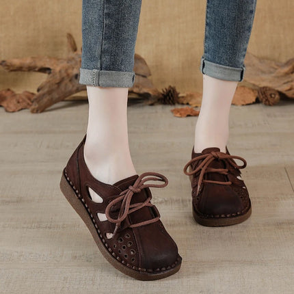 Women's Leather Slip-on Sandals 2026 New Style, Women's Thick Sole Sandals, Retro Mom Style Shoes with Holes, Women's Luxury Sandals