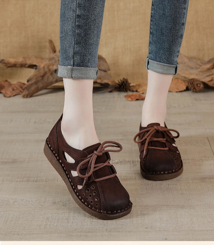 Sandali Slip-on in Pelle da Donna 2026 Nuovo Stile, Sandali con Suola Spessa da Donna, Scarpe Retrò Stile Mamma con Fori, Sandali di Lusso da Donna