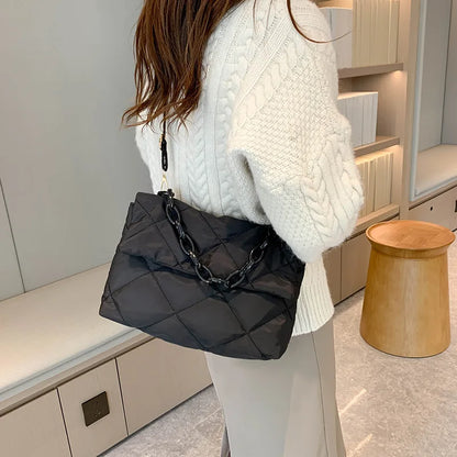 Yogodlns Large Capacity Crossbody Square Bags Casual Chain Women Underarm Bags Fashion Quilted All-match Winter Simple Shopping