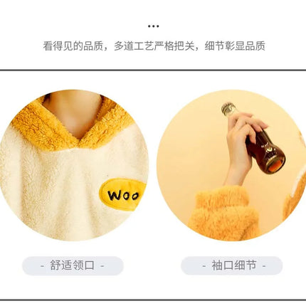 2024 New Plush Pajamas Set for Women Thick Hooded Women 2 Piece Clothes Set Cute Rabbit Women Pyjamas Coral Fleece Warm Homewear