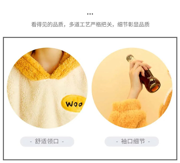 2024 New Plush Pajamas Set for Women Thick Hooded Women 2 Piece Clothes Set Cute Rabbit Women Pyjamas Coral Fleece Warm Homewear
