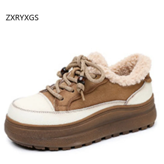 ZXRYXGS 2025 Top Layer Cowhide Women's Winter Sneakers Warm Shoes Platform Increase Shoes Casual Sneakers Snow Shoes Large Size